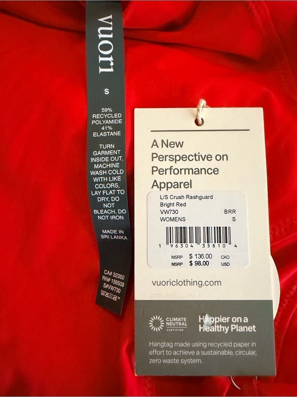 Vuori LS Crush Rashguard Bright Red NWT Mock Neck UPF Top Small - Picture 2 of 10